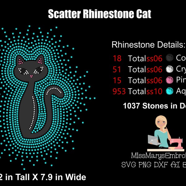 Scatter Rhinestone Midcentury Cat Template Design SVG | Rhinestone Template SVG | PLT