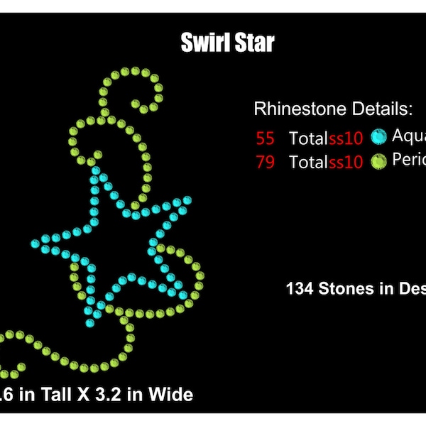 Swirl Star Rhinestone Template Design SVG PNG DXF