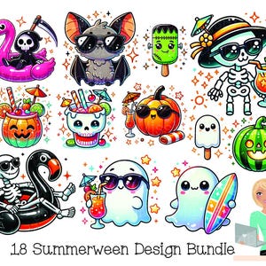 Summerween PNG Clipart Bundle | Halloween Beach Sublimation | Summer Ghost Clipart | Beach Skeleton Designs | Summerween designs |