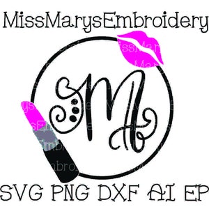SVG Lipstick Monogram Frame Cutting File DXF, AI Commercial Personal Use