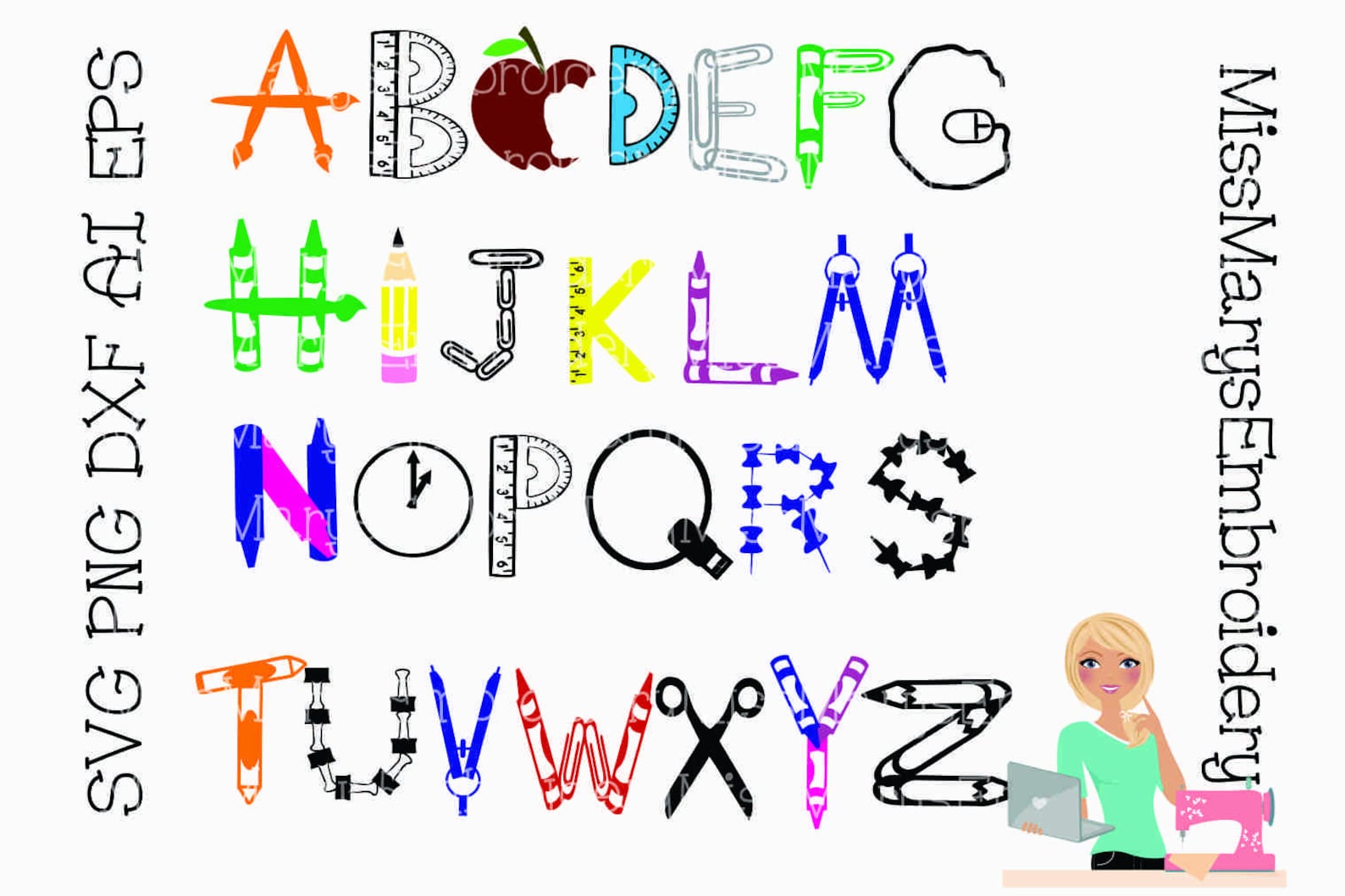 SVG School Supply Letters Alphabet for Cutting Machines PNG Etsy