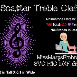 Scatter Music Treble Clef Rhinestone Template Design SVG PNG DXF