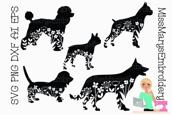 Floral Dogs Svg Flower Dogs Svg Dog Silhouettes Svg Cut Etsy