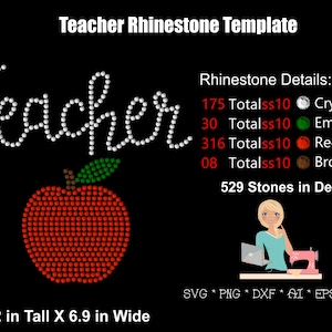 Teacher Apple Rhinestone Template | ss 10 Rhinestone Design | Rhinestone Template Design SVG PLT EPS