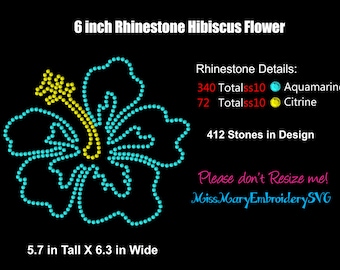 6 inch Hibiscus Rhinestone Template Design SVG PNG DXF