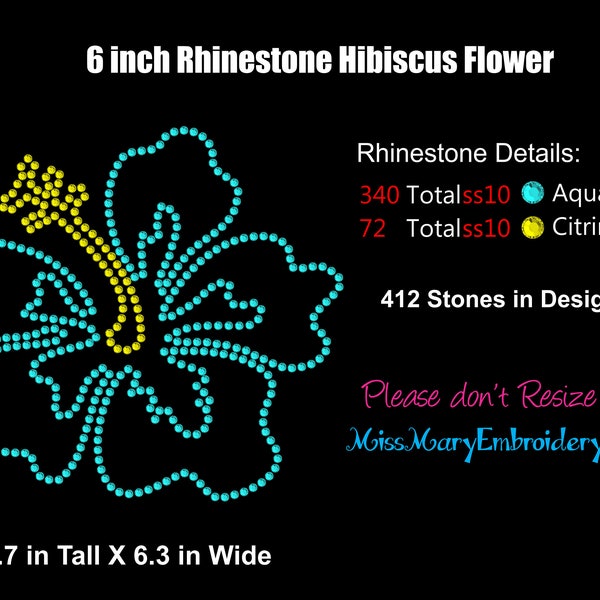 6 inch Hibiscus Rhinestone Template Design SVG PNG DXF