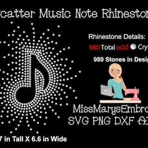Scatter Music Note Rhinestone Template Design SVG PNG DXF