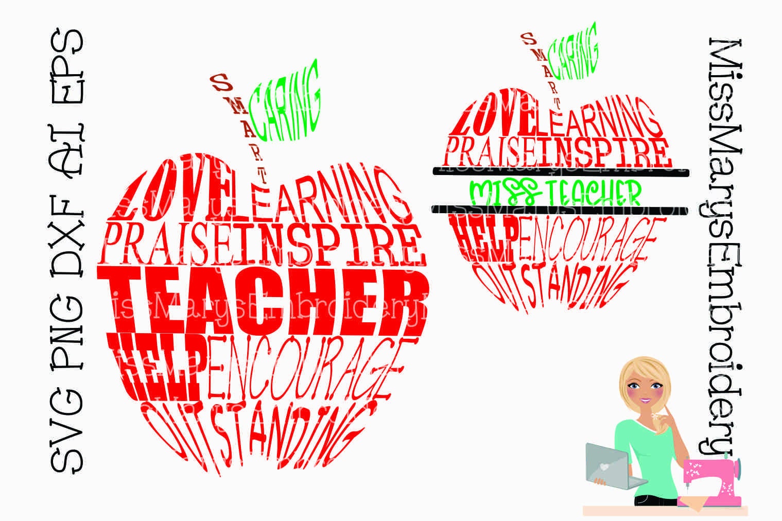 Download SVG Teacher Apple Word Name Frame Cutting File DXF AI | Etsy