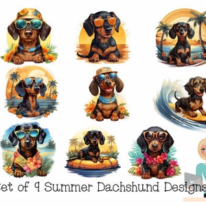 Summer Dachshund Dog PNG Clipart | Sublimation | Stickers | Direct To Film | Printing 300 DPI | Doxie