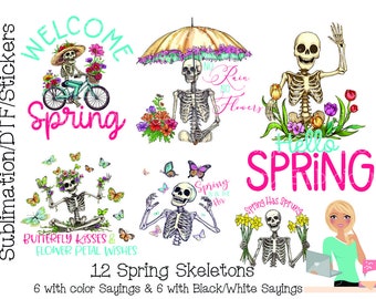 12 Spring Skeletons | Skeleton Clipart | Spring Clipart | Spring Skeletons PNG | Skeletons for Spring Sublimation
