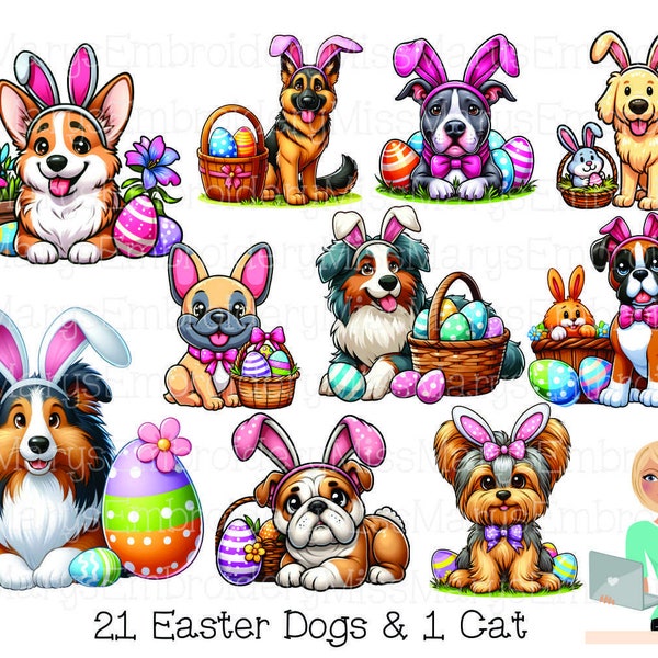 22 Easter Dogs PNG | Easter Sublimation | Easter Stickers print & Cut | Direct To Film | Printing 300 DPI PNG