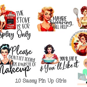 10 Sassy Pin Up Girls PNGs | Vintage Pin Up Girls PNG | Vintage Pin Up PNG | Pin Up Girl Sublimation