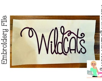 4x4, 5x7, 6x10 Hand Lettered Wildcats Embroidery Design File | Wildcats Embroidery | Embroidery Design File