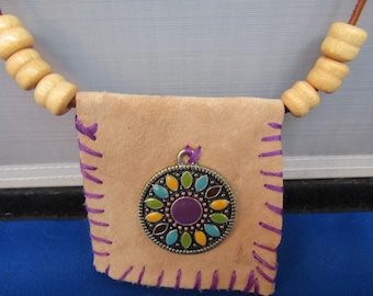 Boho Art Pendant Necklace: Vintage Brooch, Textile Charm