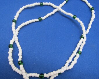 Obatala Beaded Necklace: White & Green Beads