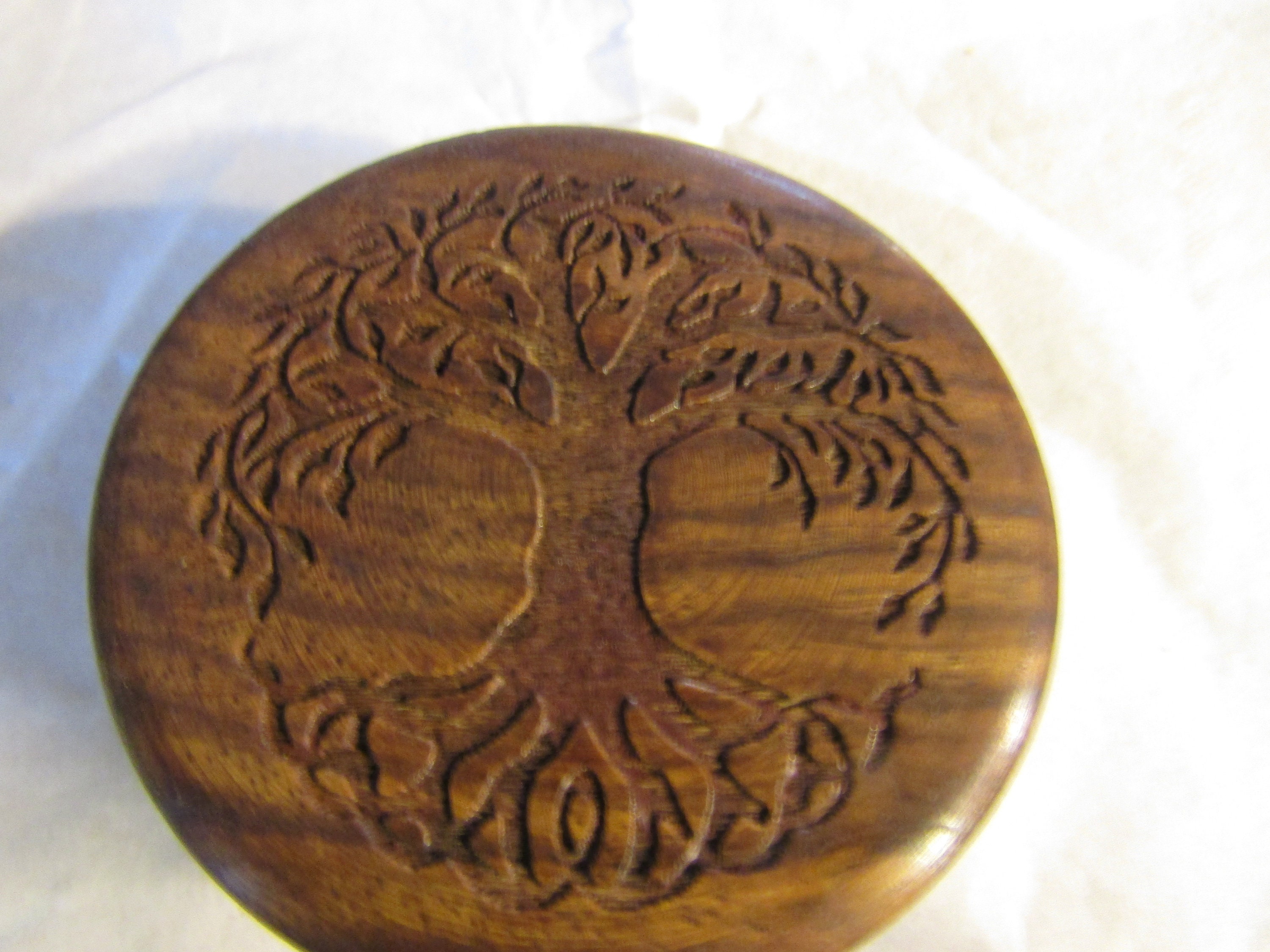 Engraved Tree of Life Wooden Herb Grinder