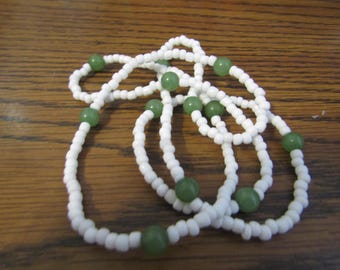 Obatala Beaded Necklace: White & Green Beads, Style B
