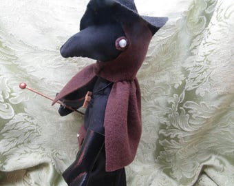 Handmade Plague Doctor Art Doll, 12" Tall