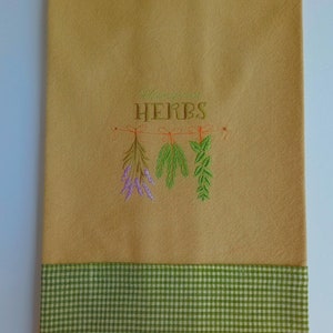 Homegrown Herbs Embroidered Tea Towel - Wheat