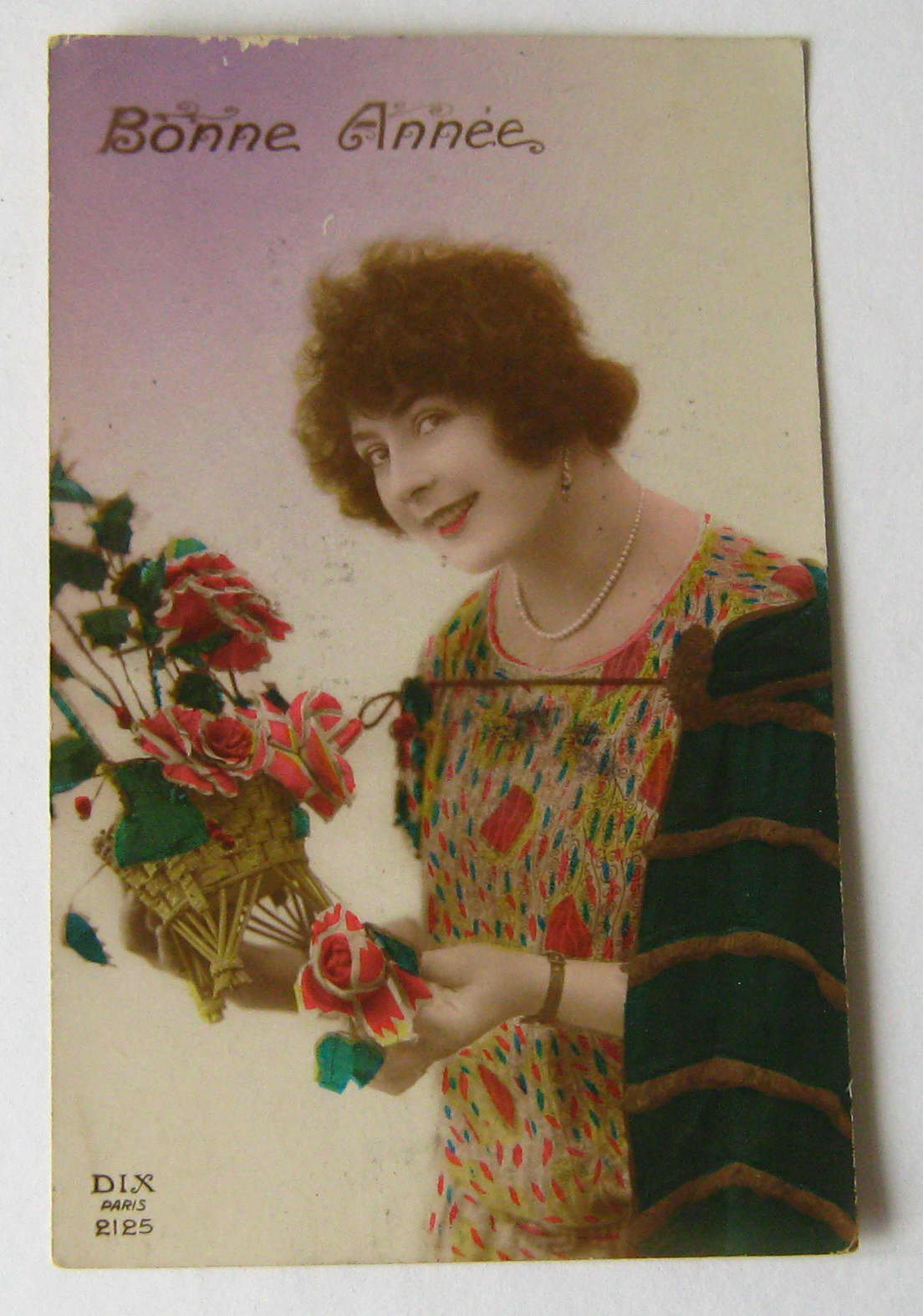 Image of 1925 Vintage French Colour Postcard Bonnee Annee Happy New Year Post Card Paper Ephemera Gift Colorful