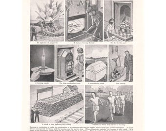 Ways In Which Things Burn 1930's Print. Genuine Original Vintage Book Page. Burning Combustion Science Wall Art. Educational Gift Present.