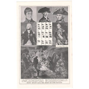 Admiral Horatio Nelson Vintage 1920's Print. Genuine Original Book Page. British Military History Gift. Unframed Wall Decor Art Pictures.