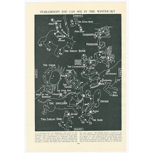 Constellations Vintage 1950's Lithograph Print. Astronomy Stars Sky Gift Present. Unframed Wall Decor Art Artwork. Christmas Birthday Idea.
