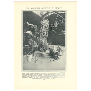Observatory Scene Vintage 1930&#39;s Print. The World&#39;s Greatest Telescope. Genuine Original Lithograph Printed Book Page. Unframed Wall Art.