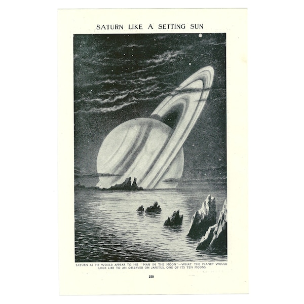 Saturn Vintage Lithograph Print From The 1920's. Genuine Original Book Page. Planets Astronomy Space Wall Art Artwork Decor. Christmas Gift.