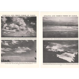Clouds Lot Of 2 x Vintage 1930's Prints. Genuine Original Book Pages. Weather Meteorology Gift Present. Unframed Wall Decor Art Pictures.