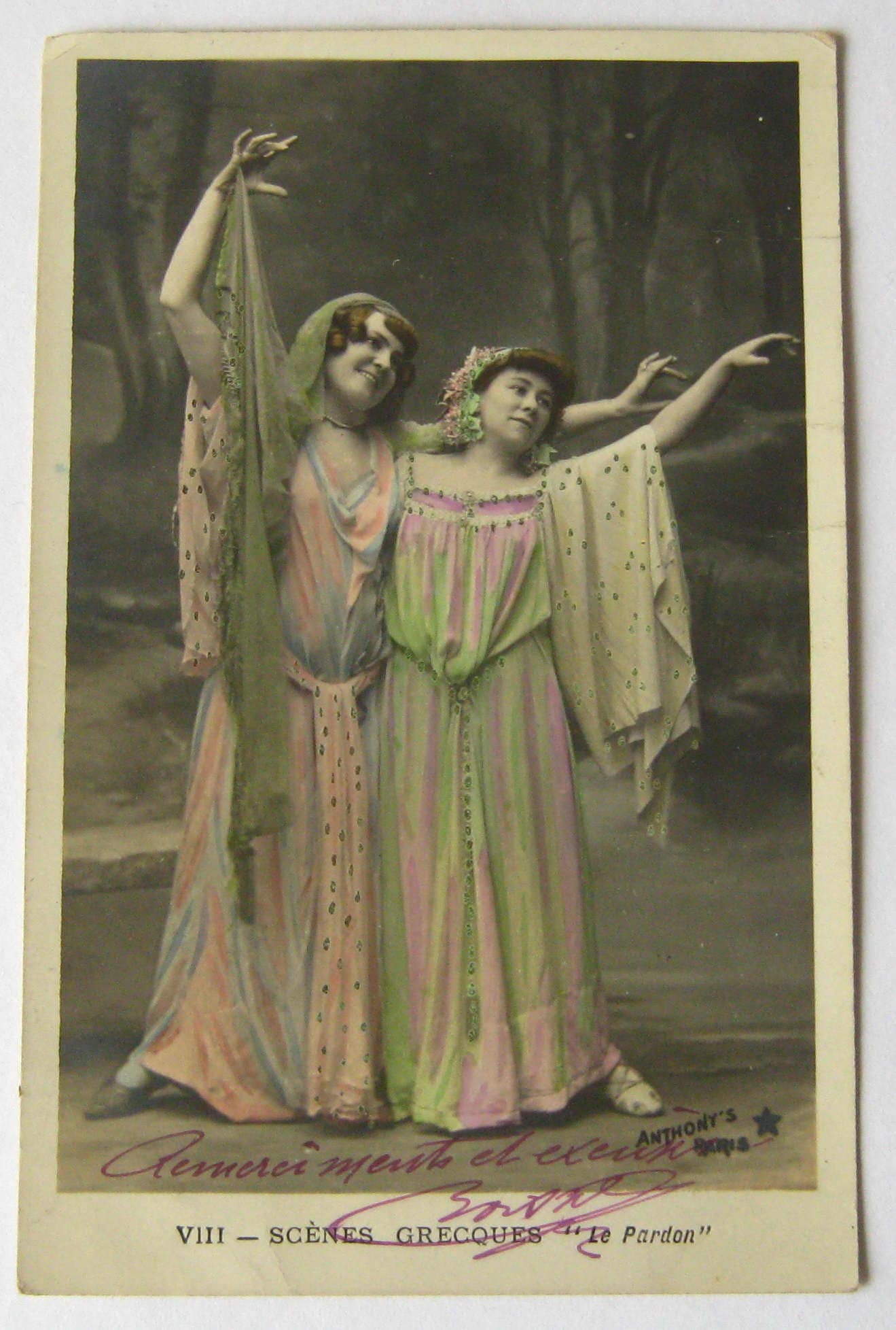Image of 1904 French Antique Colour Postcard 2 Women Viii Scenes Greques Le Pardon Vintage Early 20Th Century Gift Post Card