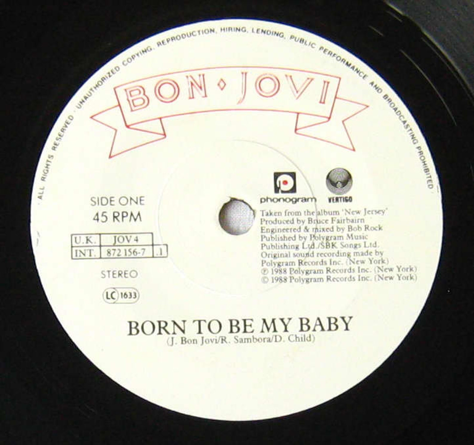Bon Jovi Born To Be My Baby 7 vinyl single record 45 rpm Etsy Bon Jovi Born To Be My Baby 7 vinyl single record 45 rpm Etsy
