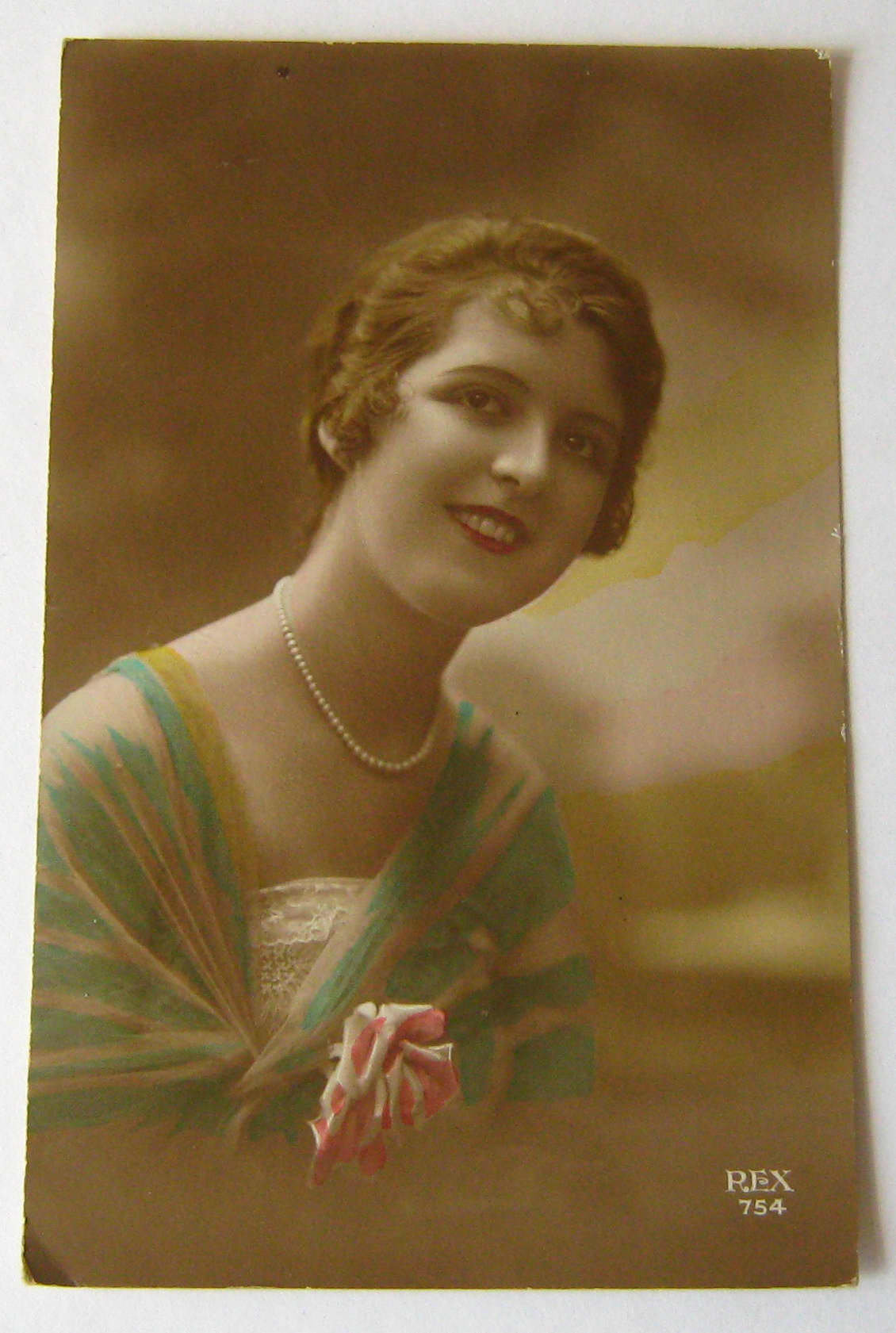 Image of 1917 Antique French Color Postcard Smiling Young Lady Post Card Vintage Ephemera Early 20Th Century