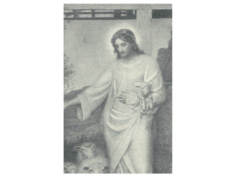 Jesus Vintage 1920's Lithograph Print. Lambs Sheep Shepherd Religious Christian Religion Unframed Art Artwork. Christmas Present Gift Idea. image 2