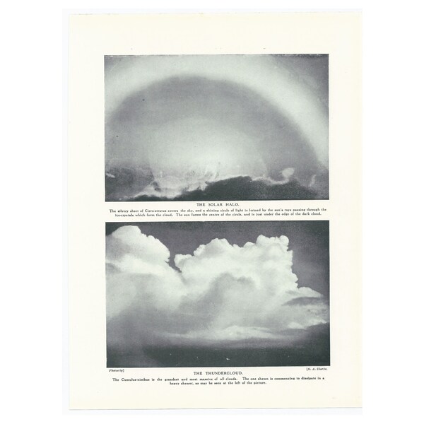 Antique Meteorology Print From 1916. Solar Halo Thundercloud Meteorological Phenomenon. Weather Related Gift. Genuine Original Book Page.