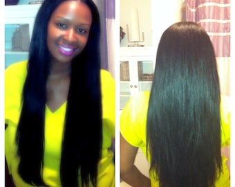 Sale item! reduced price! Beautiful long gorgeous Peruvian human hair middle parting u part wig unit straight color black easy to curl 20"