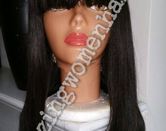 Walking Model peruvian fringe bangs mixed lengths natural color