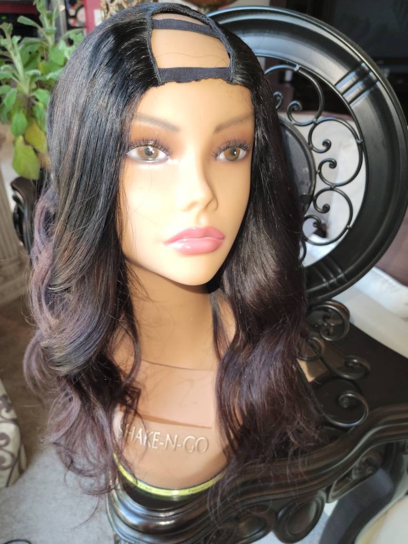 Sale Fast ship Hot new Brazilian body wave machine made u part wig. Soft Natural look, human hair wig length 18 130% density color 1b/4 image 1