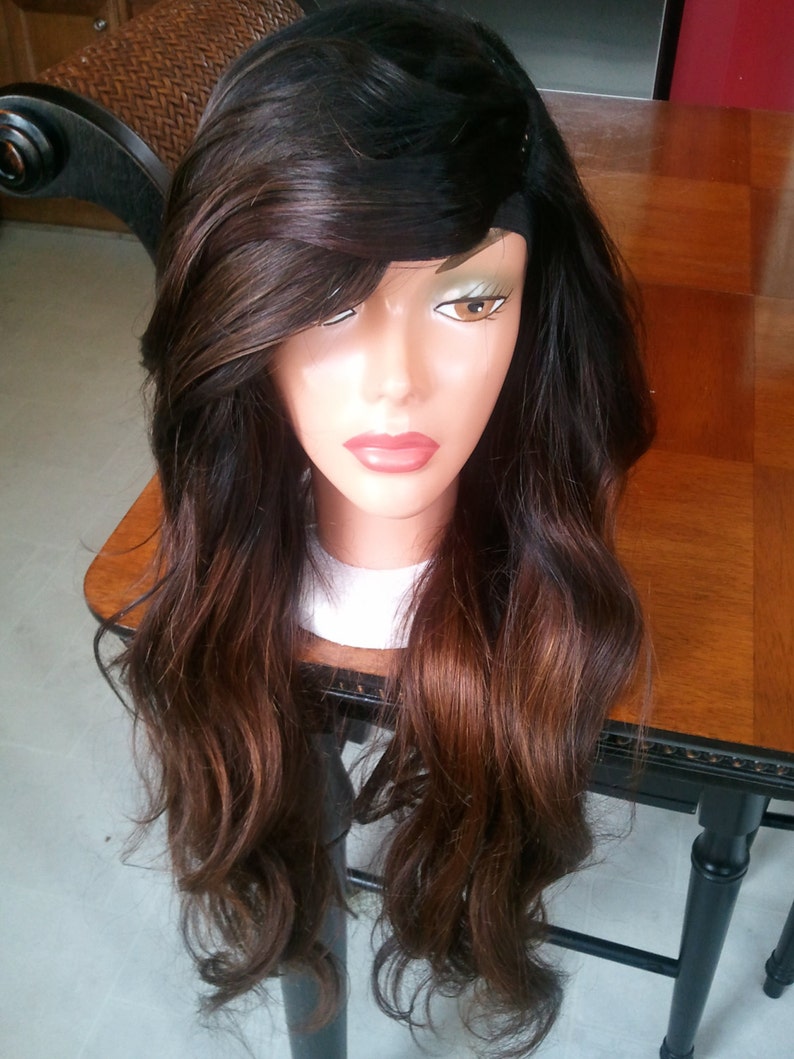 Top Shelf Sexy brazilian human hair u part wig side swoop bang very small u section soft ombre colors image 2