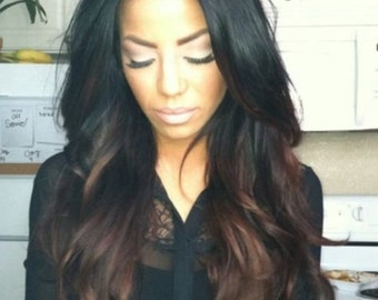 Top quality Brazilian human hair middle u part wig unit Special colors roots #1b bottom color #4 blend body wave mixed lengths @ 16&quot; 18&quot; 20&quot;