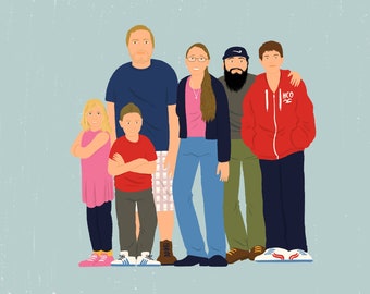 Gruppe Porträt-Gruppe von Freunden Zeichnung Geschenk-Gruppe von Freunden Print-Gruppen Geschenke - süße und schrullige individuelle Freund Porträts - A4 Porträt