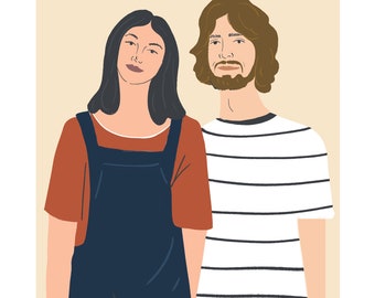 Stilvolles Paar Portrait, minimalistisch illustriertes Portrait, Portrait Design, personalisiertes Paar Portrait, digitale Kunst