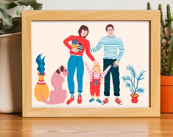 Individuelles digitales Familien Portrait, Familien Illustration, digitale Kunst, Familien Geschenk, illustriertes Portrait, modernes Portrait, Geburtstagsgeschenk