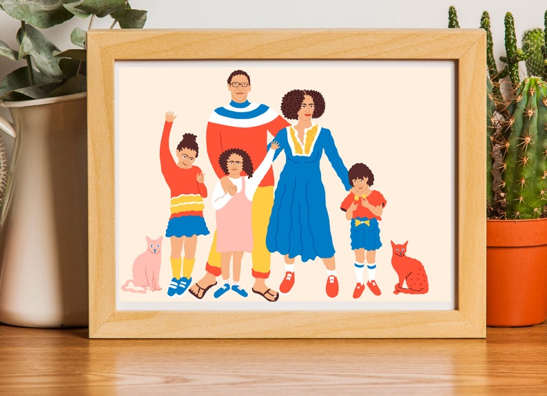 Custom digital family portrait, family illustration, digital art, family gift, illustrated portrait, modern portrait, birthday gift image 9