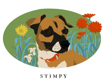 Hund oder Katze Blumen Hintergrund-Pet Portrait Custom-Pet Portrait-Pet Portrait Print-Pet Portrait Zeichnung-Custom illustriertes Haustier Porträt