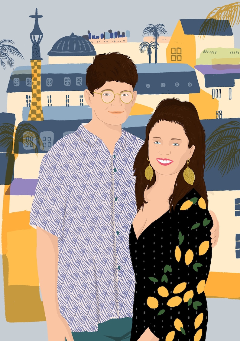 Hand-drawn custom portrait digital portrait-with background-custom couple illustration-digital drawings & illustration image 2