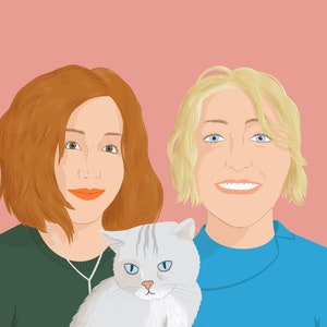 Family portrait with pets , unique custom family portrait, illustrated portrait commission, custom portrait, family gifts, digital portrait