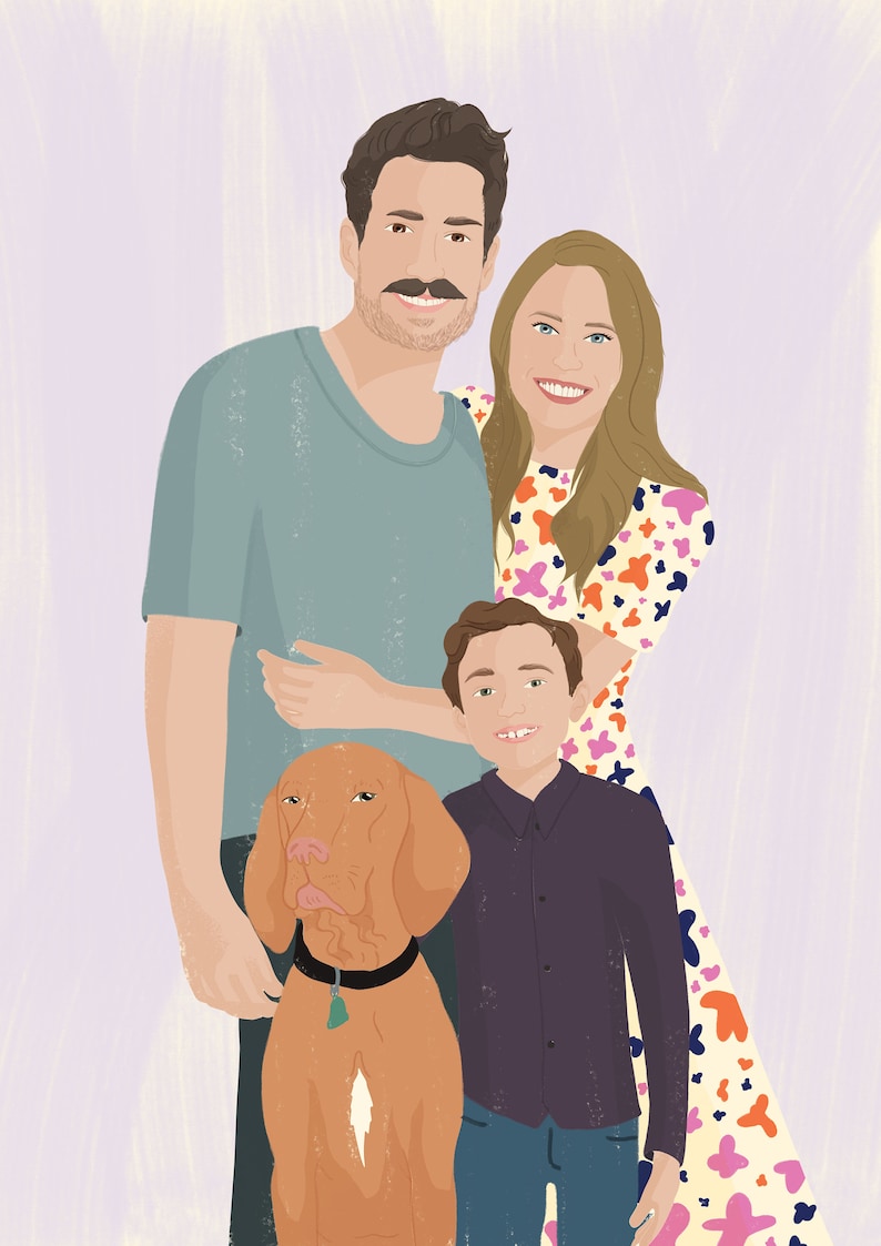 Illustrated Family Portrait Digital Download Portrait - Etsy