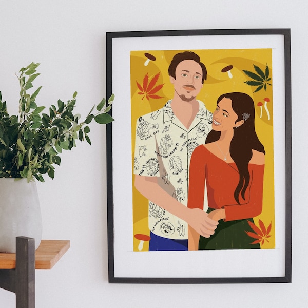 Hand-Drawn Custom Couple Portrait – Digital Portrait with Background – Personalized Digital Drawing & Illustration