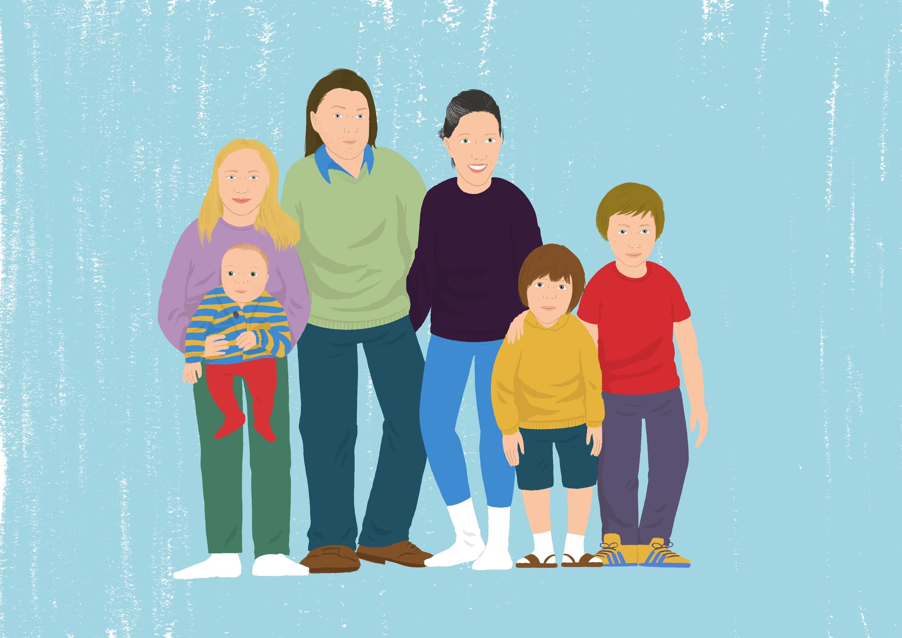 Digitaldruck 11x8 In Auftrag gegeben-Familien Porträt Malerei-Familien Porträt Zeichnung-Familien Porträt Illustration-Familien Porträt Personalisiert